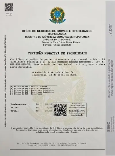 Modelo ilustrativo da certidão